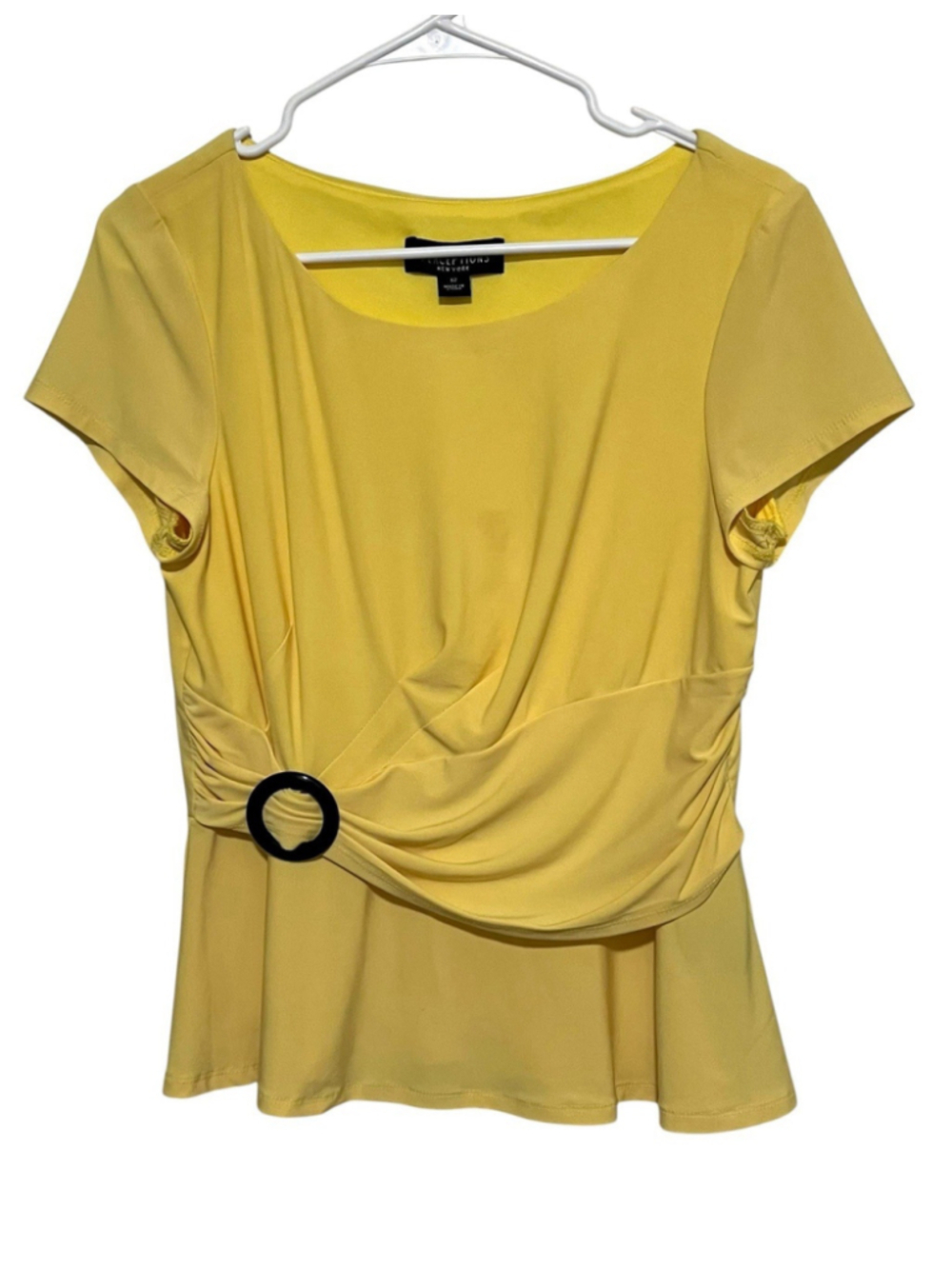 Perceptions New York Peplum Top Women’s 12 Yellow Buckle Ring Y2K Ruched Blouse